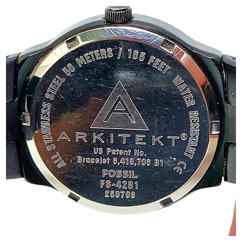 Fossil Arkitekt FS-4281 Watch Black Steel Blue Diamond Dial Minimalist EUC Mens